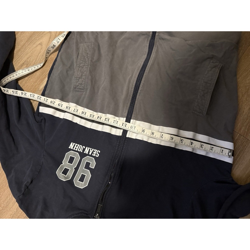 Sean John XL Sweatshirt Full Zip Colorblock Navy Bly Gray Flat Collar Logo 98 - Picture 3 of 5